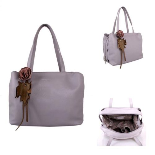 Red Cuckoo - 388 - Silver Lavender Flower Detail Grab Bag Shoulder Bag