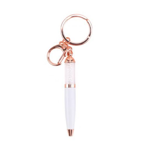 White and Rose Gold Ballpoint Pen Keyring - Willow and Rose