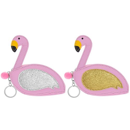 Silver Glitter Flamingo Coin Purse Keyring - Lesser and Pavey