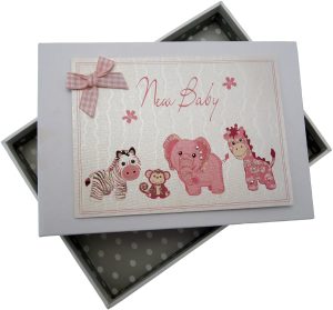 New Baby Girl Pink Small Photo Album - White Cotton Cards