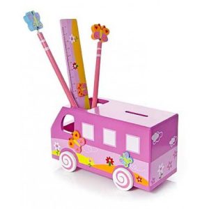 Mousehouse Pink Camper Van Money Box and Pencil Holder Gift