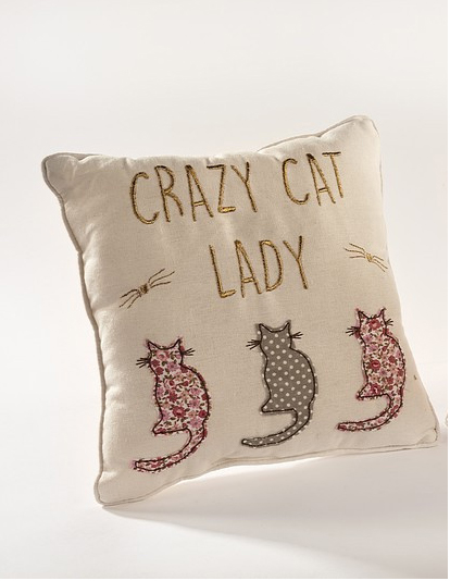 Crazy Cat Lady Square Floral Embroidered Cat Cushion