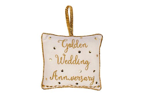 Golden Wedding Anniversary Cushion Hanger, 18x18cm
