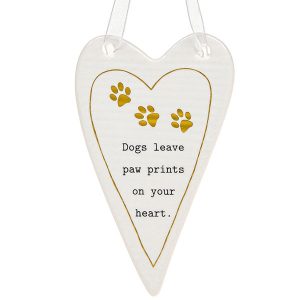 'Dogs Leave Paw Prints On Your Heart' Ceramic Heart Hanging Plaque - Thoughtful Words