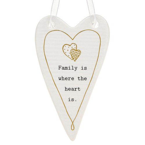 'Family Is Where The Heart Is' Ceramic Heart Hanging Plaque - Thoughtful Words
