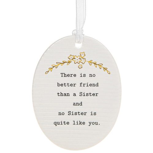 'There Is No Better Friend Than a Sister and No Sister is Quite Like You' Ceramic Oval Hanging Plaque - Thoughtful Words