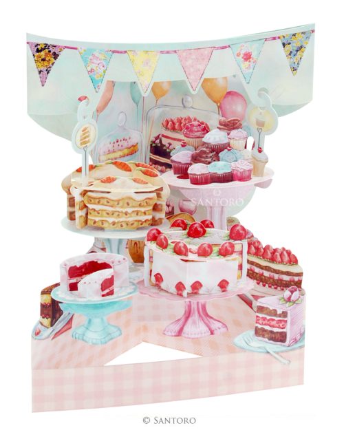 Santoro Home Baked Cakes 3D Pop-Up Swing Card - Greetings and Birthday Card