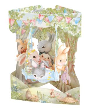 Santoro Rabbits On A Swing Boat 3D Pop-Up Swing Card - Greetings and Birthday Card