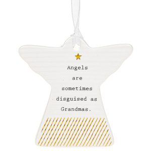 'Angels Are Sometimes Disguised As Grandmas' Ceramic Guardian Angel Hanging Plaque - Thoughtful Words