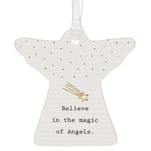 'Believe in the Magic of Angels' Ceramic Guardian Angel Hanging Plaque - Thoughtful Words