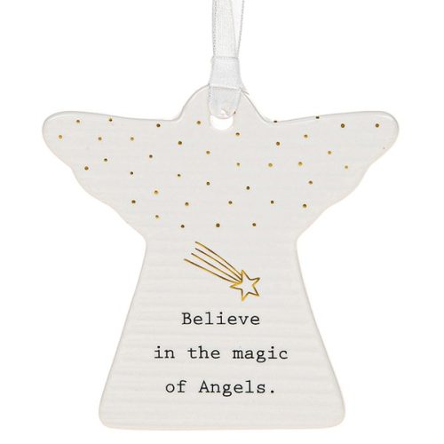 'Believe in the Magic of Angels' Ceramic Guardian Angel Hanging Plaque - Thoughtful Words