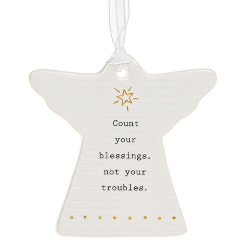 'Count Your Blessings, Not Your Troubles' Ceramic Guardian Angel Hanging Plaque - Thoughtful Words