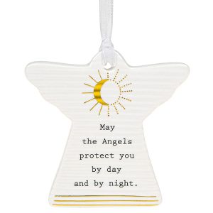 'May The Angels Protect You By Day And By Night' Ceramic Guardian Angel Hanging Plaque - Thoughtful Words