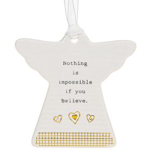 'Nothing Is Impossible If You Believe' Ceramic Guardian Angel Hanging Plaque - Thoughtful Words
