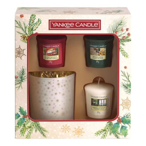 Yankee Candle 3 Votive Candle & Votive Holder Gift Set - Magical Christmas Morning
