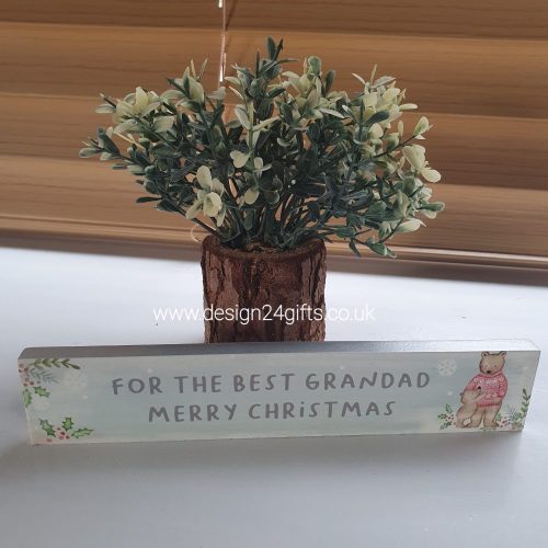 Christmas Bear Standing Block Plaque 'For The Best Grandad Merry Christmas' - Langs