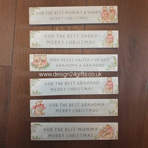 Christmas Bear Standing Block Plaque 'For The Best Mummy and Daddy Merry Christmas' - Langs
