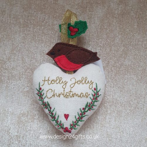 Felt Robin Heart Cushion Hanger 'Holly Jolly Christmas' - 14 cm - Langs