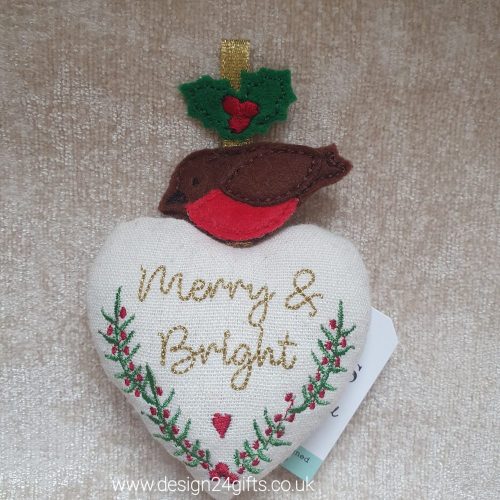 Felt Robin Heart Cushion Hanger 'Merry & Bright' - 14 cm - Langs
