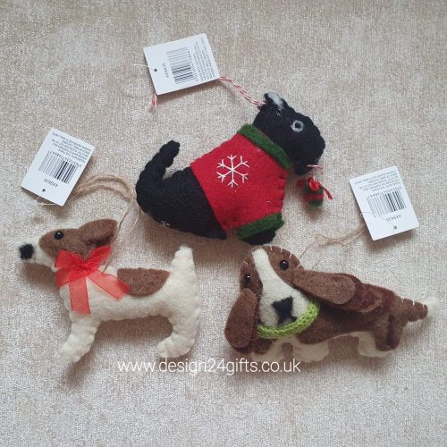 Felt Dog With Red Scarf Hanging Decoration - Langs