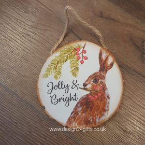 Woodland Hare Hanging Plaque 'Jolly & Bright' - Langs