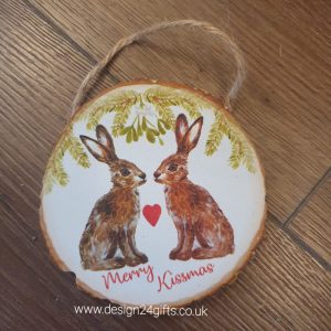 Woodland Hare Hanging Plaque 'Merry Kissmas' - Langs