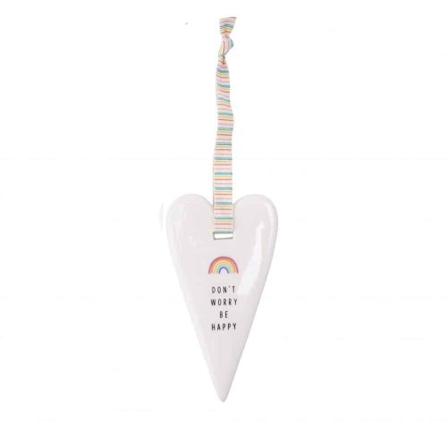 'Don't Worry Be Happy' Chasing Rainbows Ceramic Heart Hanger
