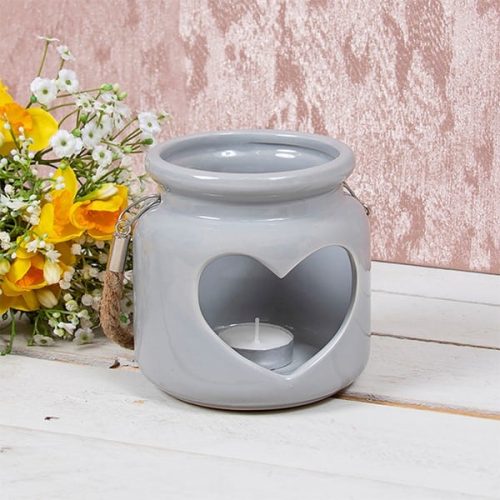 Desire Ceramic Grey Heart Candle Lantern