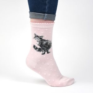 'Glamour Puss' Pink Cat Socks - Wrendale Designs