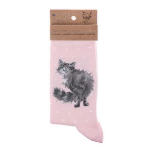 'Glamour Puss' Pink Cat Socks - Wrendale Designs