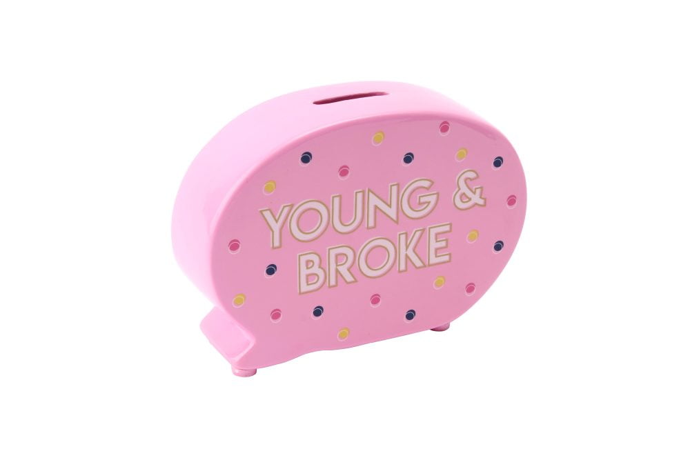 'Young and Broke' Ceramic Speech Bubble Shaped Money Bank - Sweet Tooth - CGB Giftware