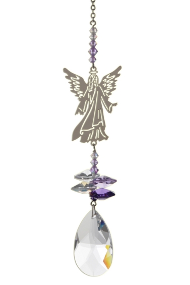 Crystal Fantasy Guardian Angel in Robes Purple Hanging Swarovski Suncatcher