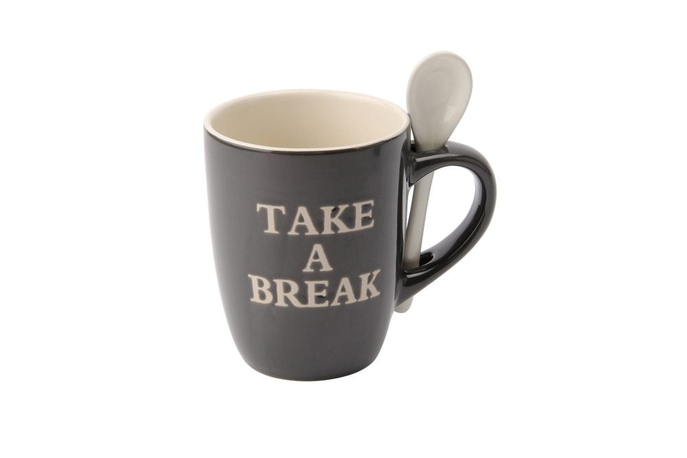 'Take A Break' Charcoal Mug and Spoon Set - CGB Giftware