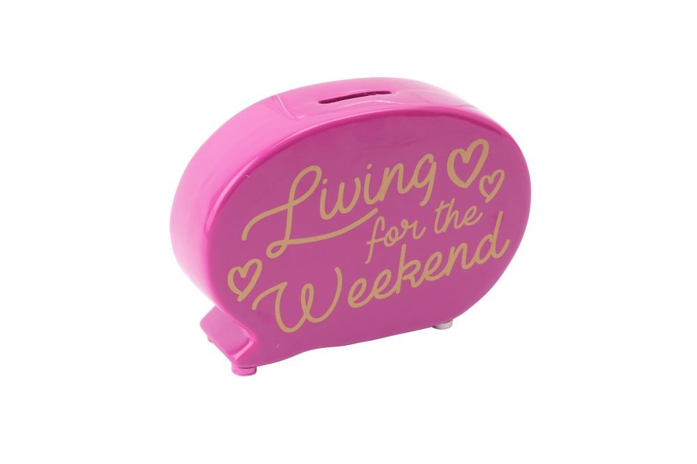 'Living For The Weekend' Ceramic Speech Bubble Shaped Money Bank - Sweet Tooth - CGB Giftware