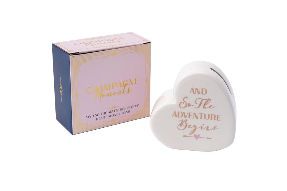 'And So The Adventure Begins' Ceramic Heart Shaped Money Bank - CGB Giftware