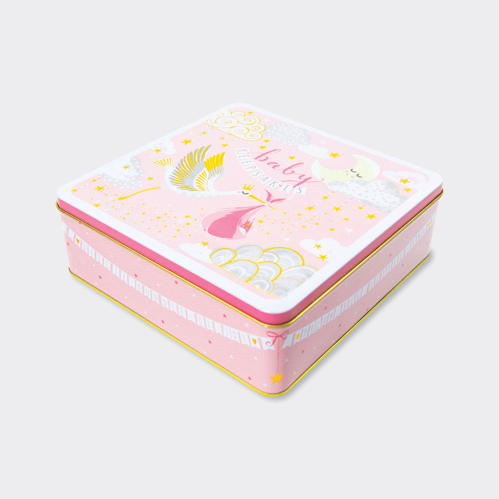 Large Pink Keepsakes Tin - Baby Girl Keepsakes - Rachel Ellen Designs