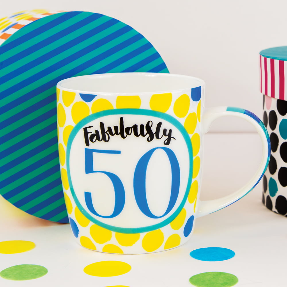 'Fabulously 50' 50th Birthday China Mug - Rachel Ellen Designs