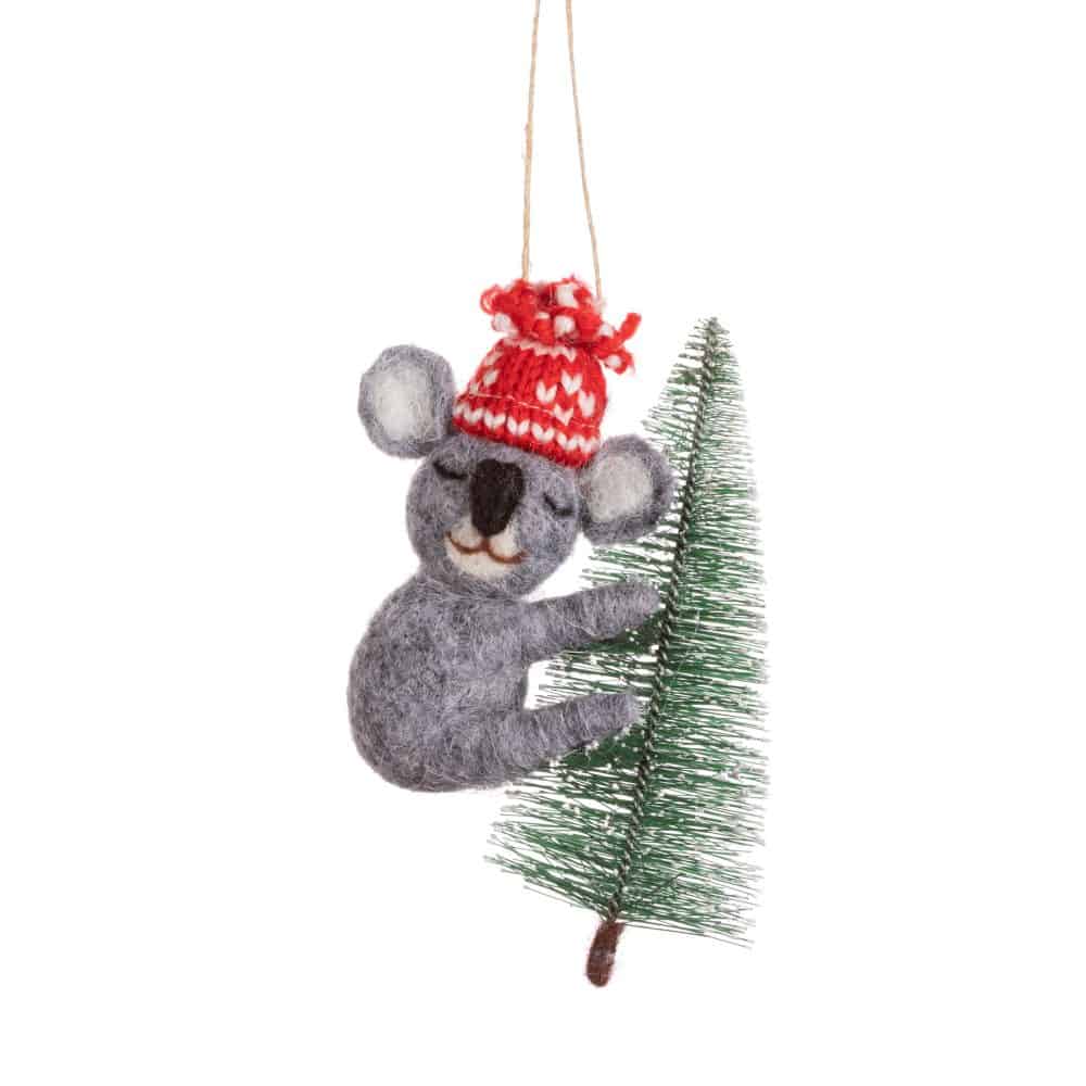 Felt Koala with Christmas Tree Hanging Decoration - Sass and Belle